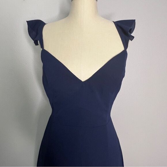 Showpo MORE THAN THIS  DRESS - RUFFLE STRAP THIGH SPLIT DRESS IN NAVY Size 10 - Picture 6 of 11